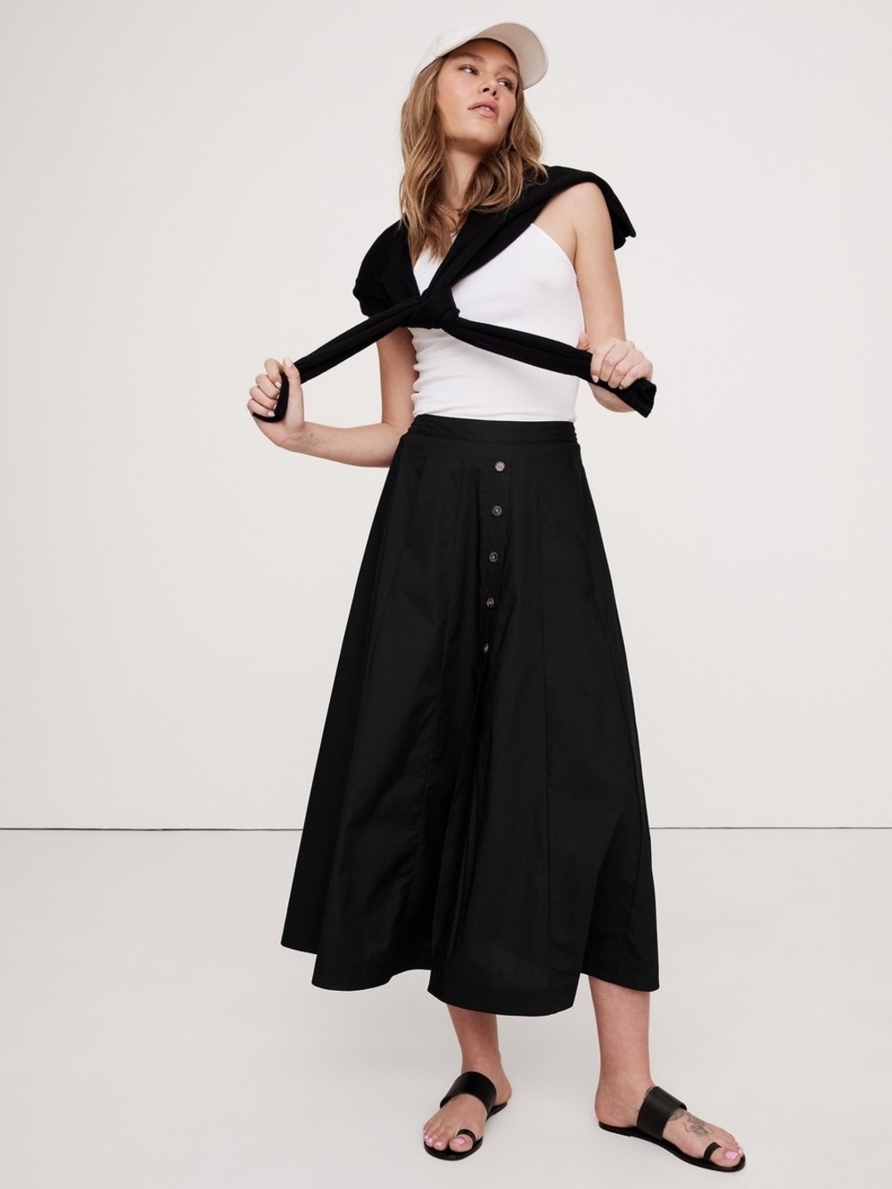 Banana Republic button front linen midi skirt- M- pockets- black